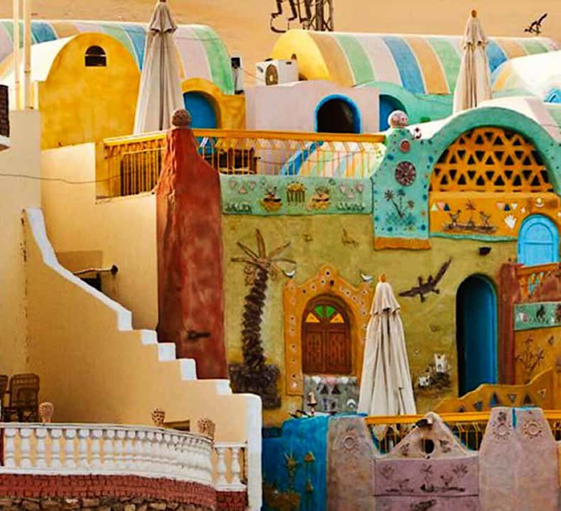 Colourful Nubian village artwork and houses in Aswan